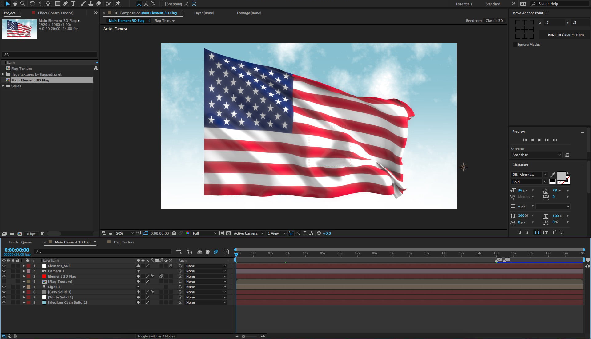 Flag Waving On Wind - After Effects + Element 3D Free Project Template