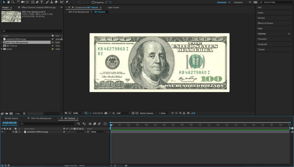 100 USD Bill After Effects Free Project Replaceable Texture